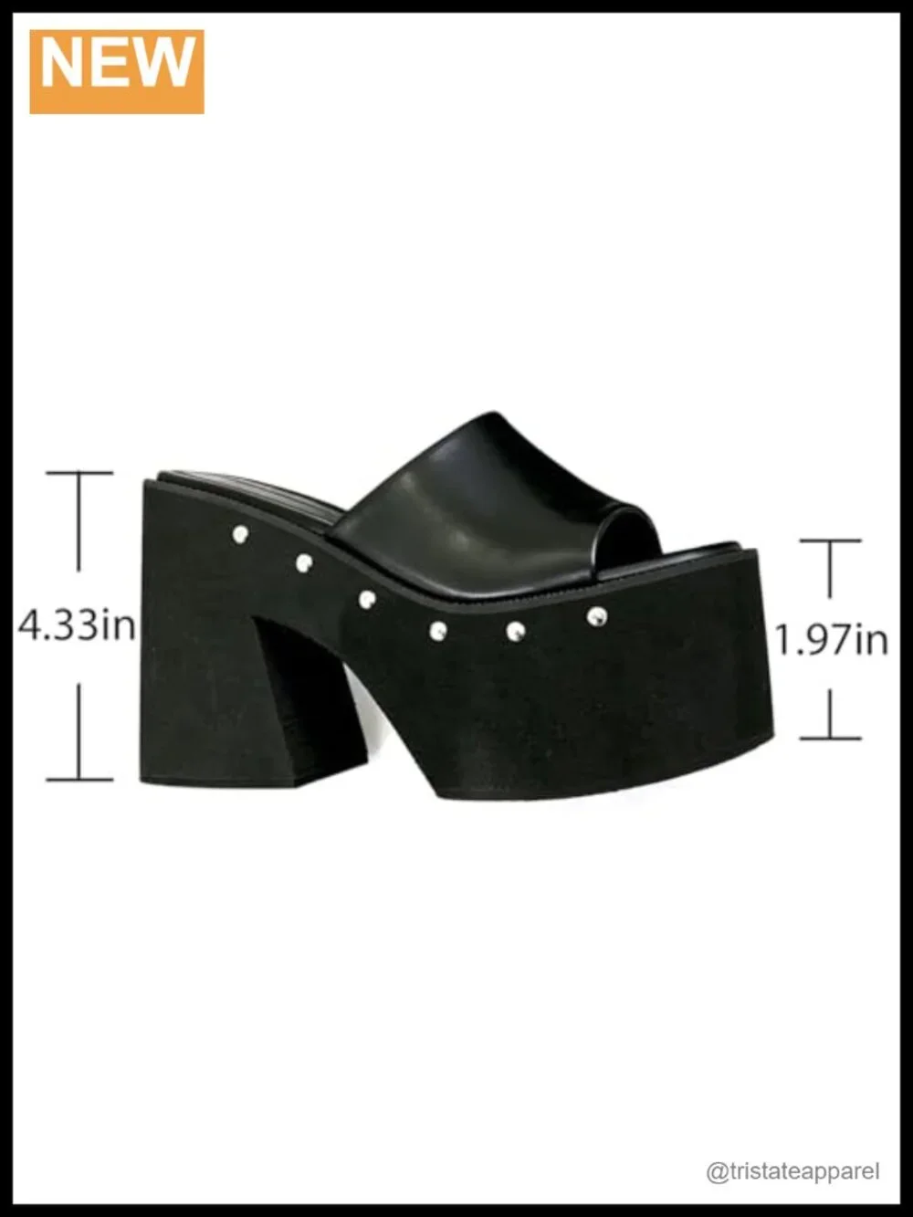 PU Platform Chunky Studded Square Toe Slip-On Block Heel Slides Sandals
